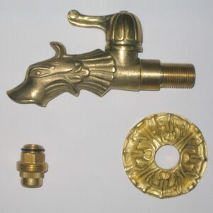 Messing Auslaufhahn Löwenkopf H  9 cm, L 15 cm Anschluss 1/2" AG