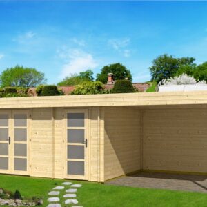Blockhaus ORIENTAL 4 - SD300, WS 40 mm, 450 x 300 cm, Flachdach, Doppeltür