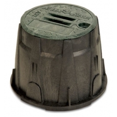 RAIN BIRD Runder schwarzer Ventilkasten VBA mit Deckel mit Schnappverschluss. Unterer Ø 33,5 cm, oberer Ø 25 cm, Höhe 25,5 cm