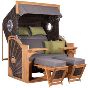 +++Strandkorb PURE Seaside XL SUN PE, ant. brown, Teak, Dessin 00490+++