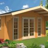 Blockhaus SAUERLAND A, WS 70 mm, 450 x 350 cm, Vordach 150 cm